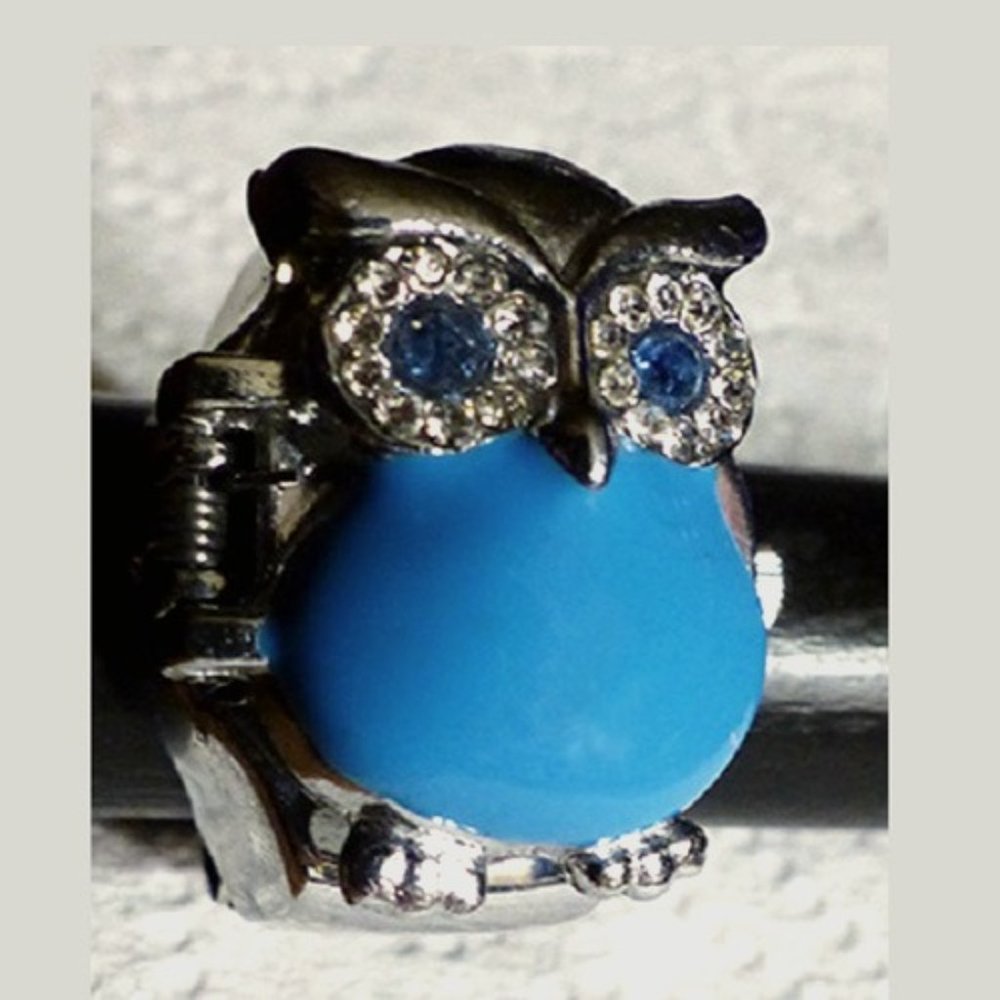 VINTAGE Brooch Owl Blue Enamels